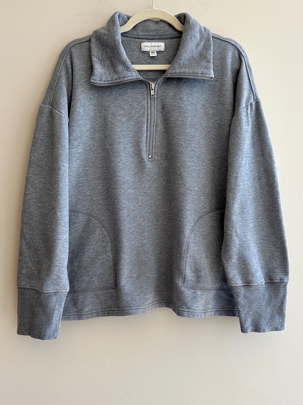 Free Assembly Quarter Zip Grey Sweatshirt, Athleisure, Size XXXL